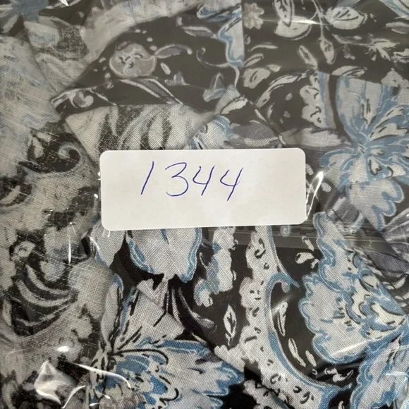 TAHARI Womens Linen Floral Button Up Top Size Large Black Blue Office Career - Picture 8 of 8